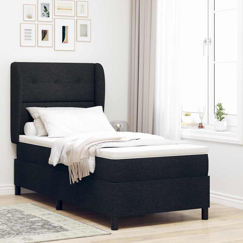 Box spring seng med hovedgrde Sort 80 x 200 cm Stof