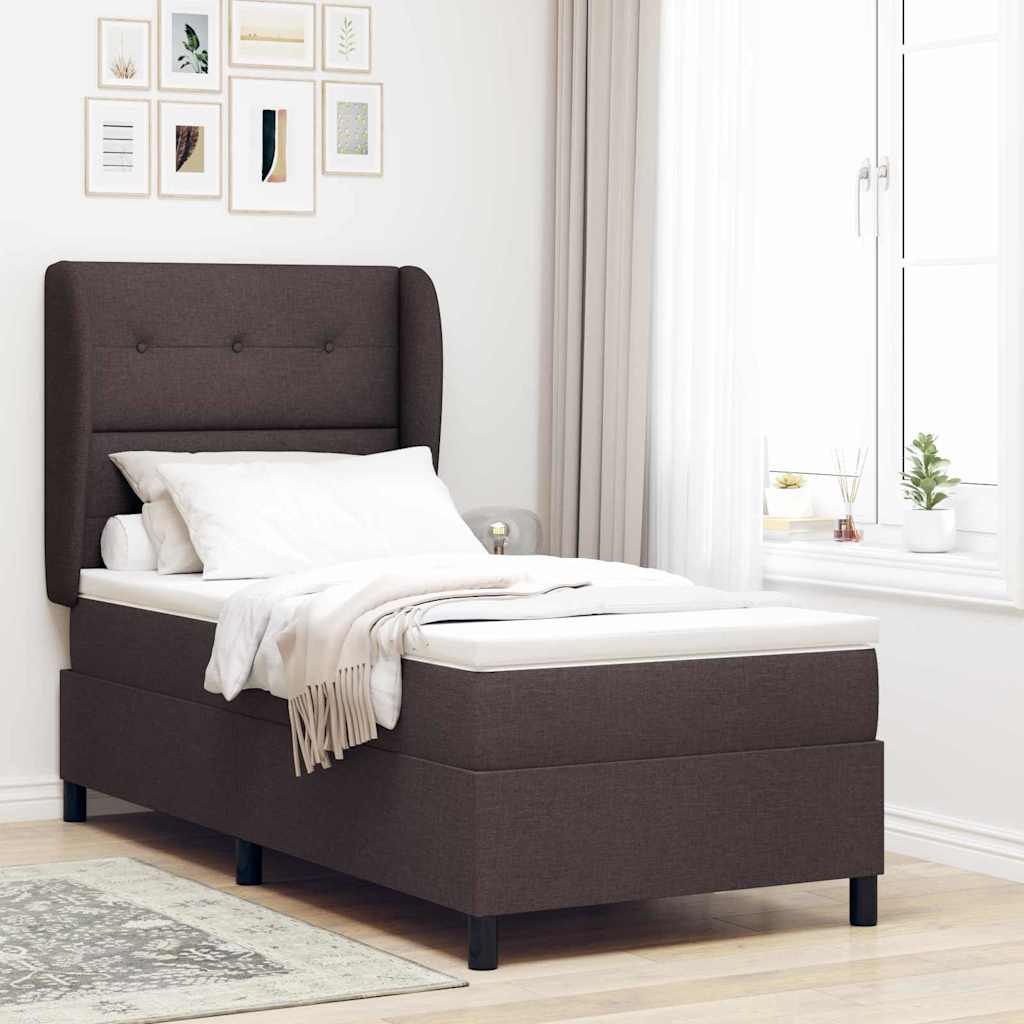 Box spring seng med hovedgrde Mrkebrun 90 x 190 cm Stof