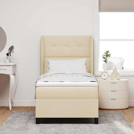 Box spring seng med hovedgærde Creme 90 x 190 cm Stof