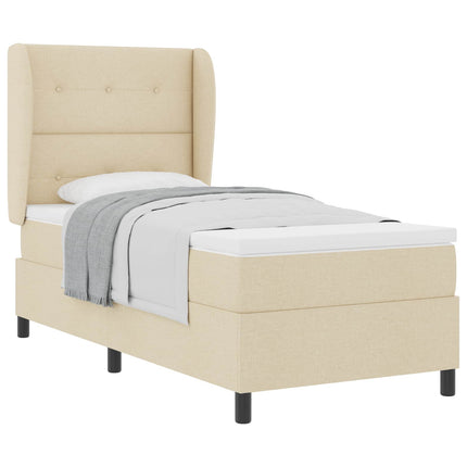 Box spring seng med hovedgærde Creme 90 x 190 cm Stof