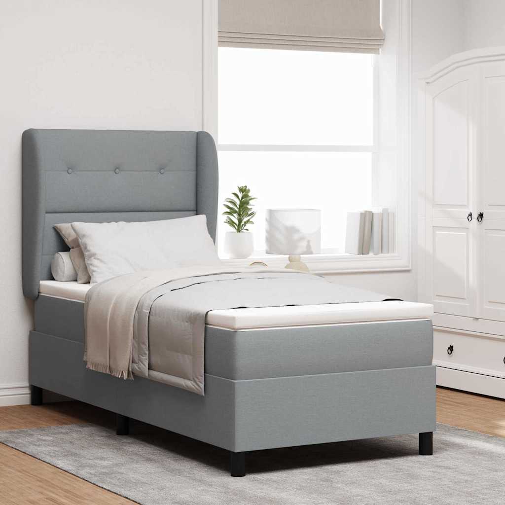 Box spring seng med hovedgrde Lysegr 100 x 200 cm Stof