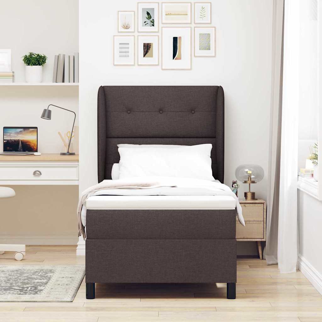 Box spring seng med hovedgrde Mrkebrun 100 x 200 cm Stof