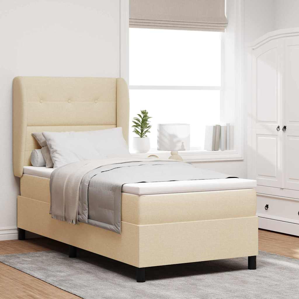 Box spring seng med hovedgrde Creme 100 x 200 cm Stof