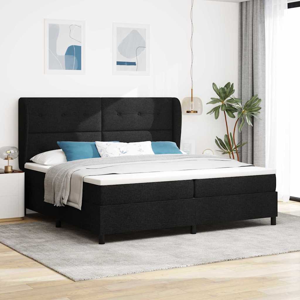 Box spring seng med hovedgrde Sort 200 x 200 cm Stof