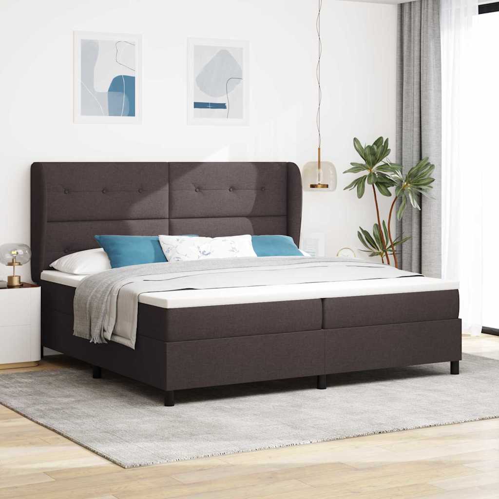 Box spring seng med hovedgrde Mrkebrun 200 x 200 cm Stof