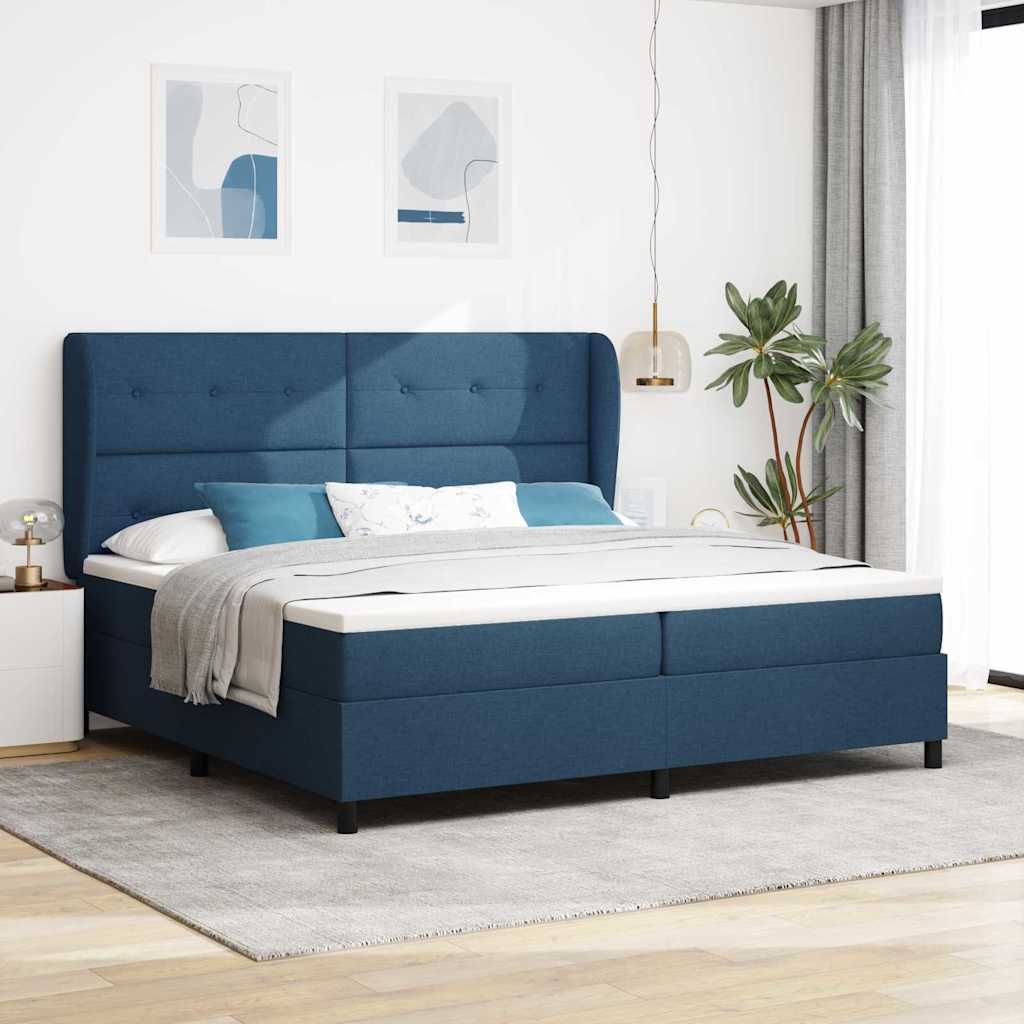 Box spring seng med hovedgrde Bl 200 x 200 cm Stof