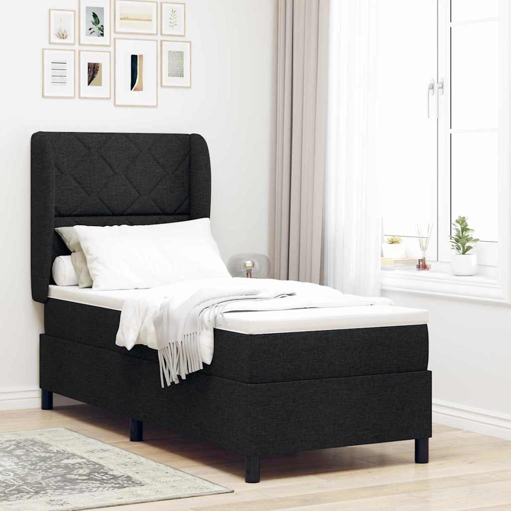 Box spring seng med hovedgrde Sort 80 x 200 cm Stof