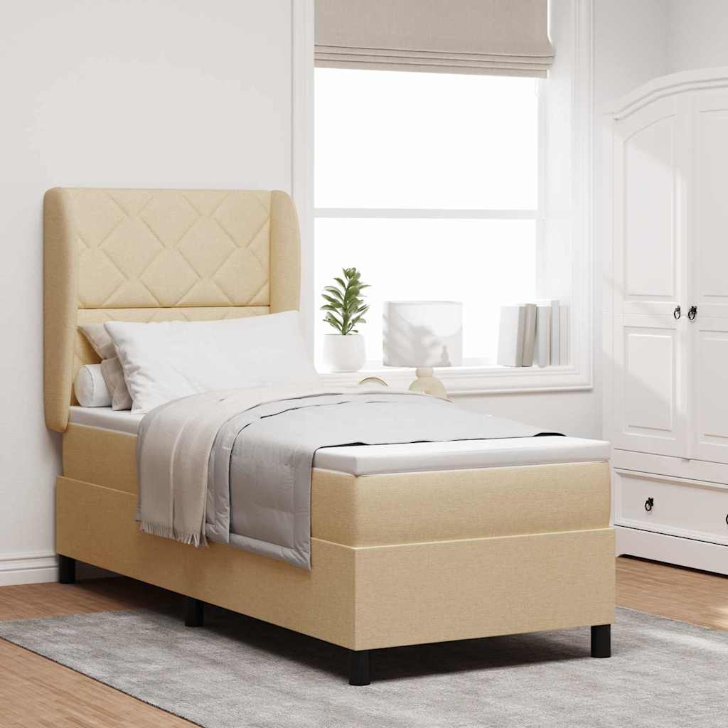 Box spring seng med pude med hovedgrde Creme 80 x 200 cm Stof