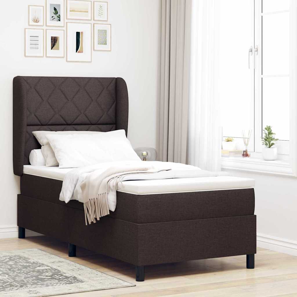 Box spring seng med hovedgrde Mrkebrun 90 x 190 cm Stof