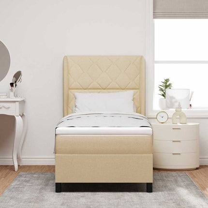 Box spring seng med hovedgærde Creme 90 x 190 cm Stof