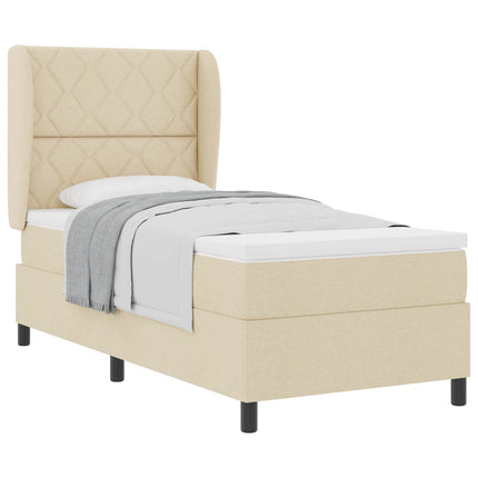 Box spring seng med hovedgærde Creme 90 x 190 cm Stof