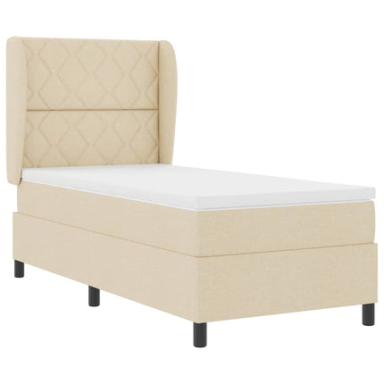 Box spring seng med hovedgærde Creme 90 x 190 cm Stof