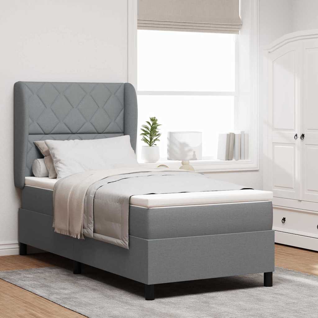 Box spring seng med hovedgrde Lysegr 90 x 200 cm Stof
