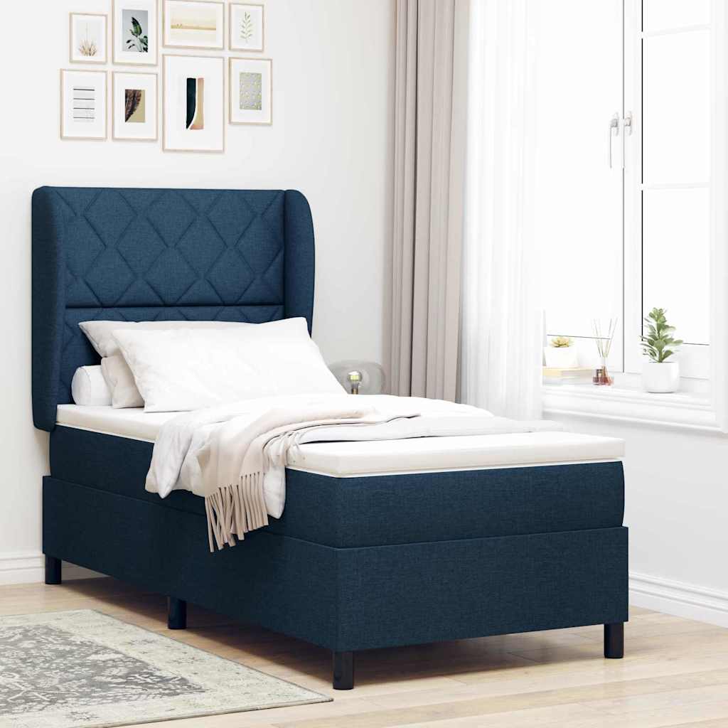 Box spring seng med hovedgrde Bl 90 x 200 cm Stof