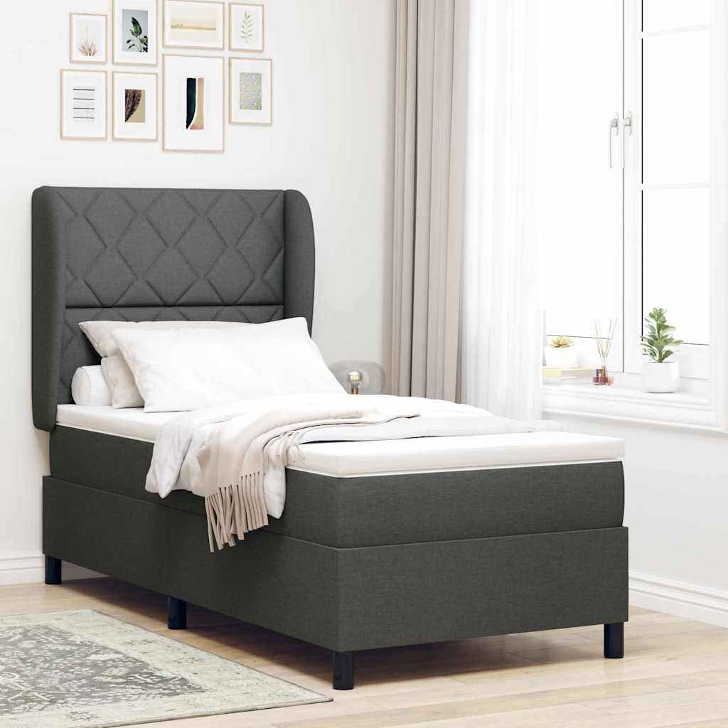 Box spring seng med hovedgrde Mrkegr 100 x 200 cm Stof