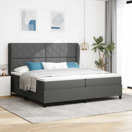 Box spring seng med hovedgærde Mørkegrå 200 x 200 cm Stof
