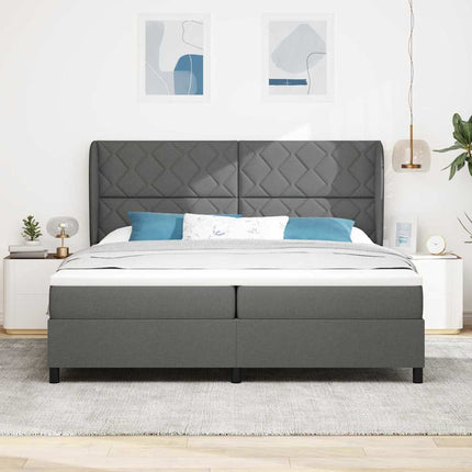 Box spring seng med hovedgærde Mørkegrå 200 x 200 cm Stof