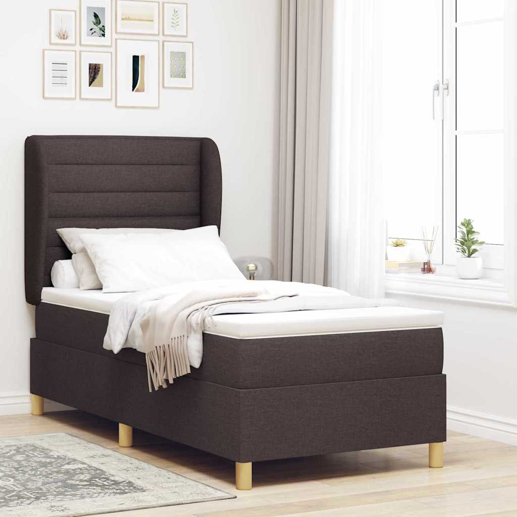 Box spring seng med madras Mrk Brun 200 x 90 cm Stof
