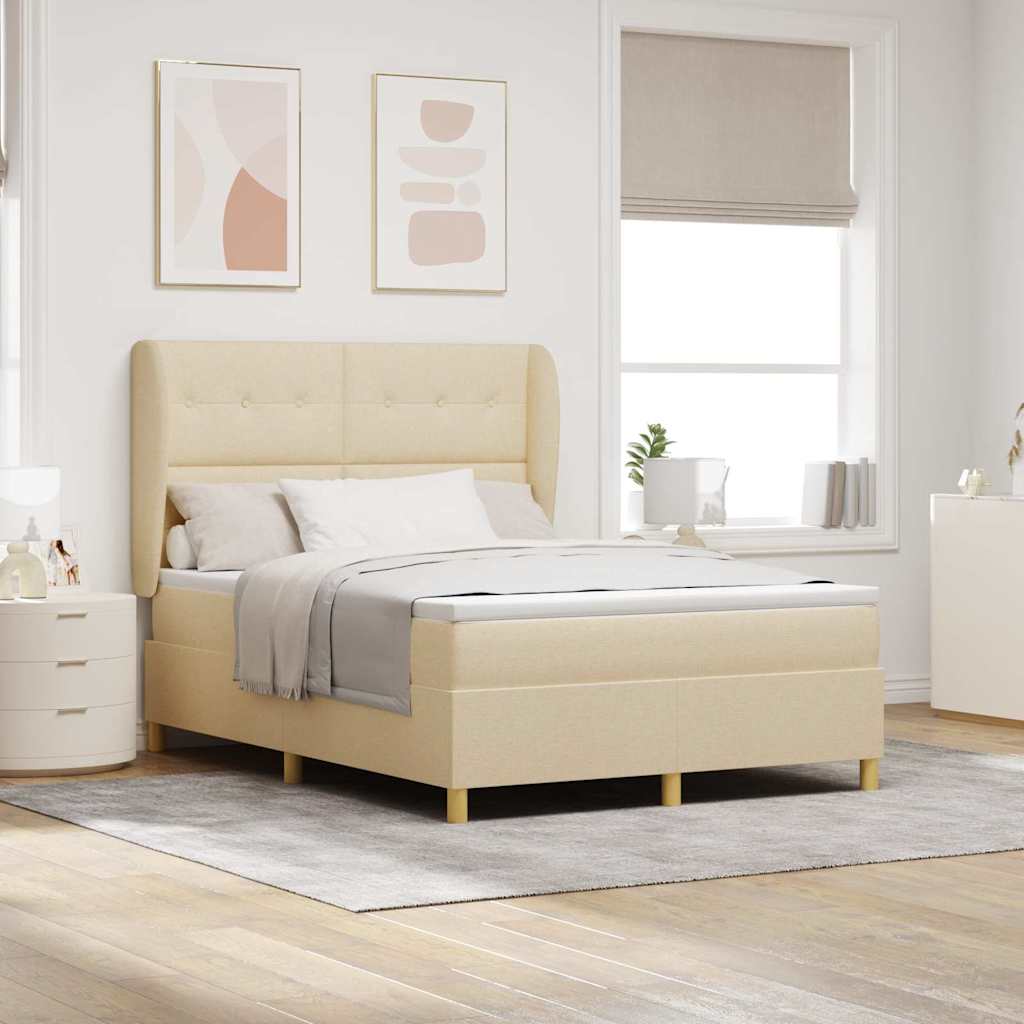 Box spring seng med hovedgrde Creme 190 x 140 cm Stof