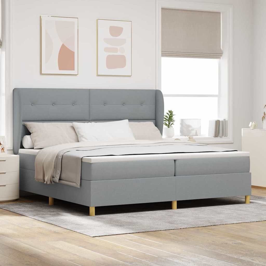 Box spring seng med hovedgrde Lysegr 200 x 200 cm Stof