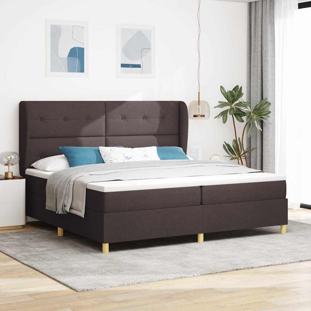 Box spring seng med hovedgrde Mrk Brun 200 x 200 cm Stof