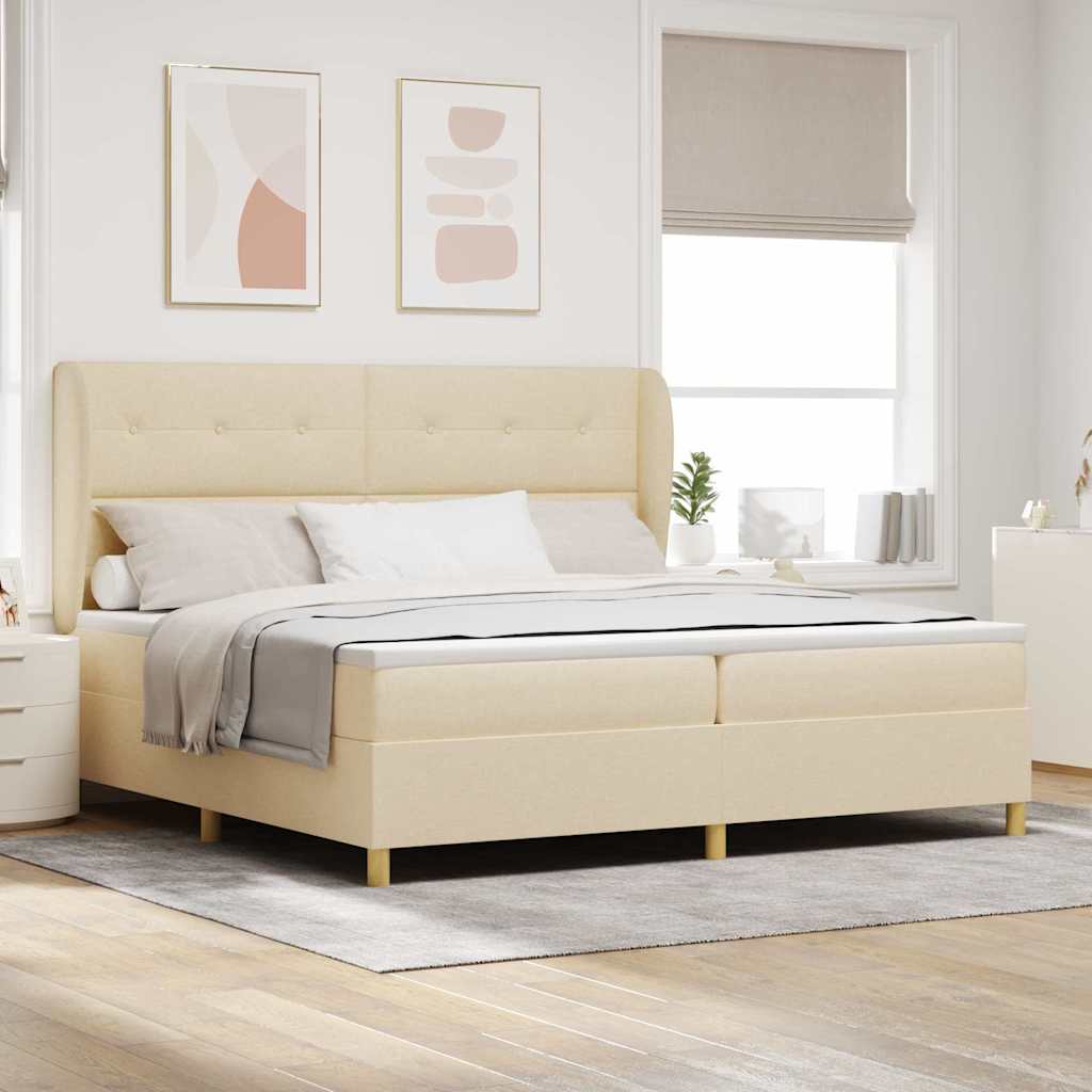 Box spring seng med hovedgrde Creme 200 x 200 cm Stof
