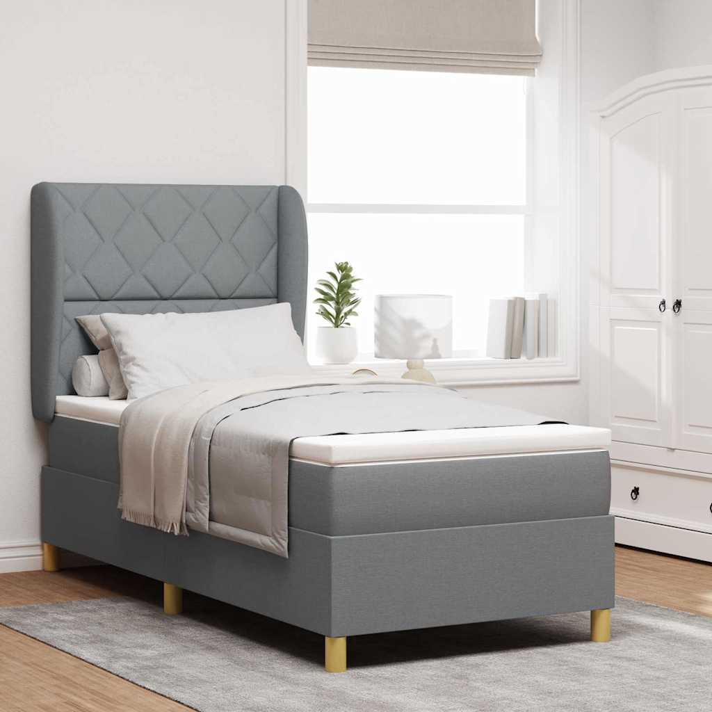 vidaXL Box spring seng med hovedgærde Lysegrå 190 x 90 cm Stof