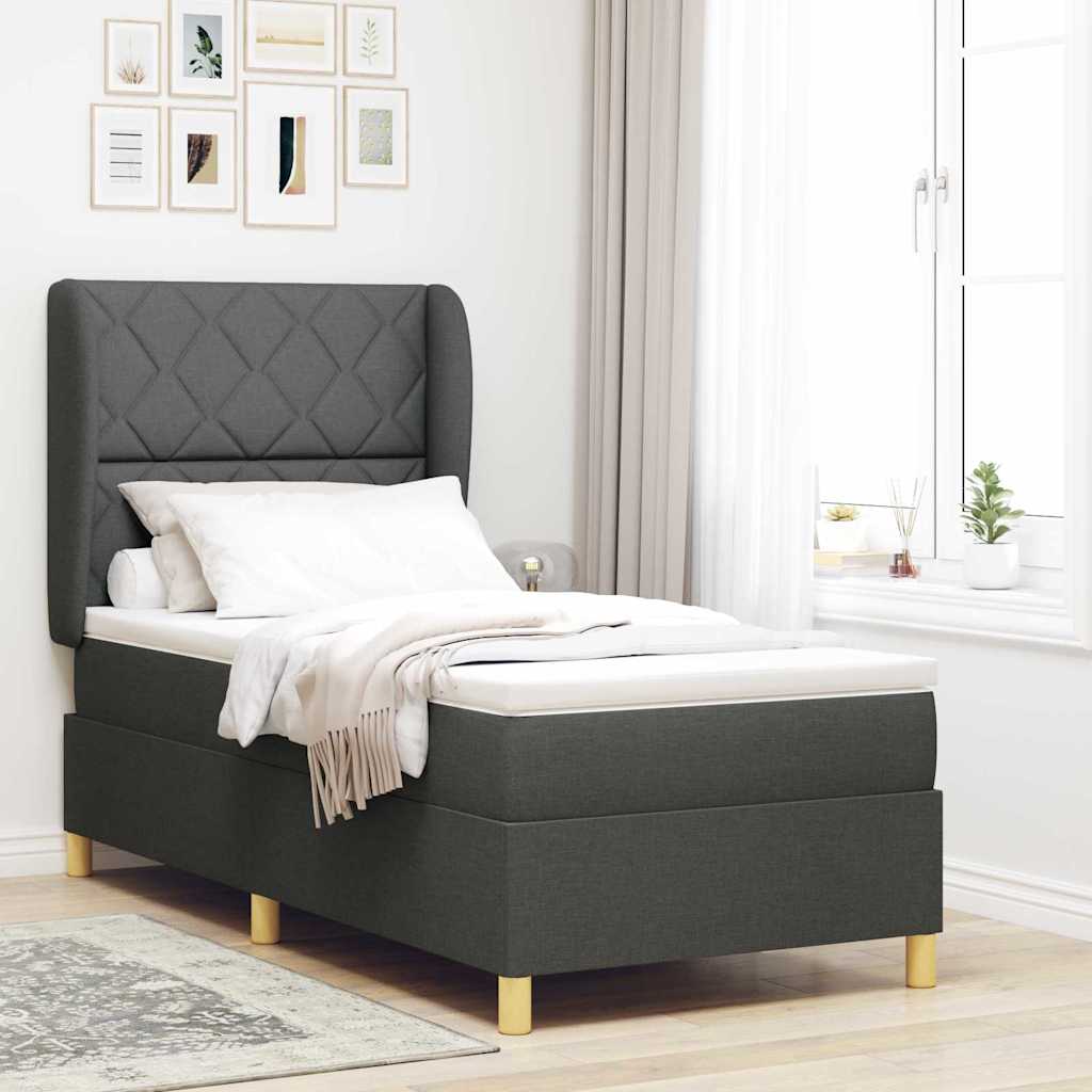 Box spring seng med hovedgrde Mrkegr 190 x 90 cm Stof