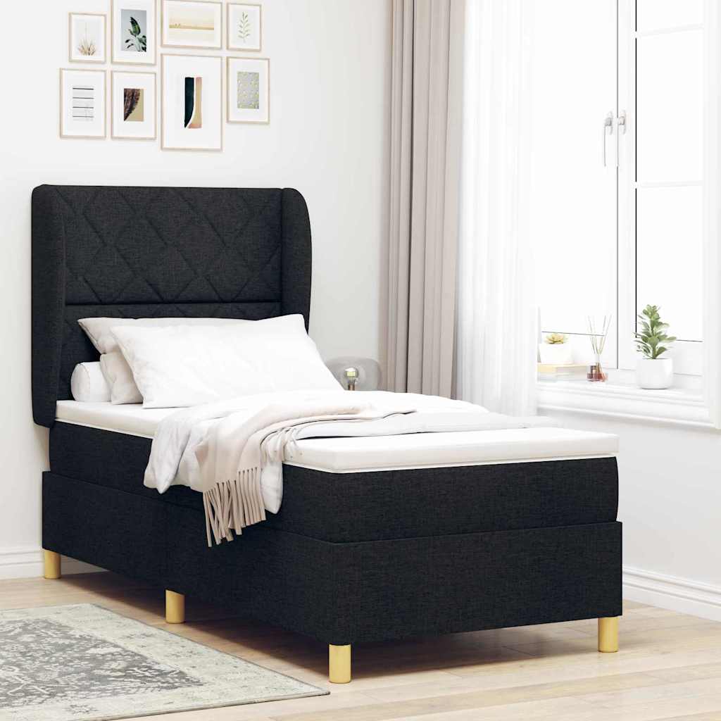 vidaXL Box spring seng med hovedgærde Sort 190 x 90 cm Stof