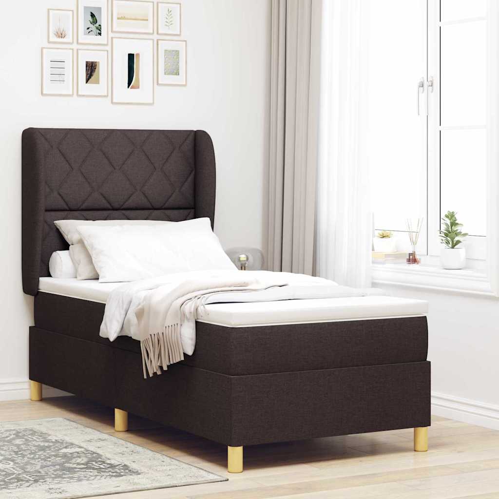 Box spring seng med hovedgrde Mrk Brun 190 x 90 cm Stof