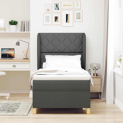 Box spring seng med hovedgærde Mørkegrå 200 x 90 cm Stof