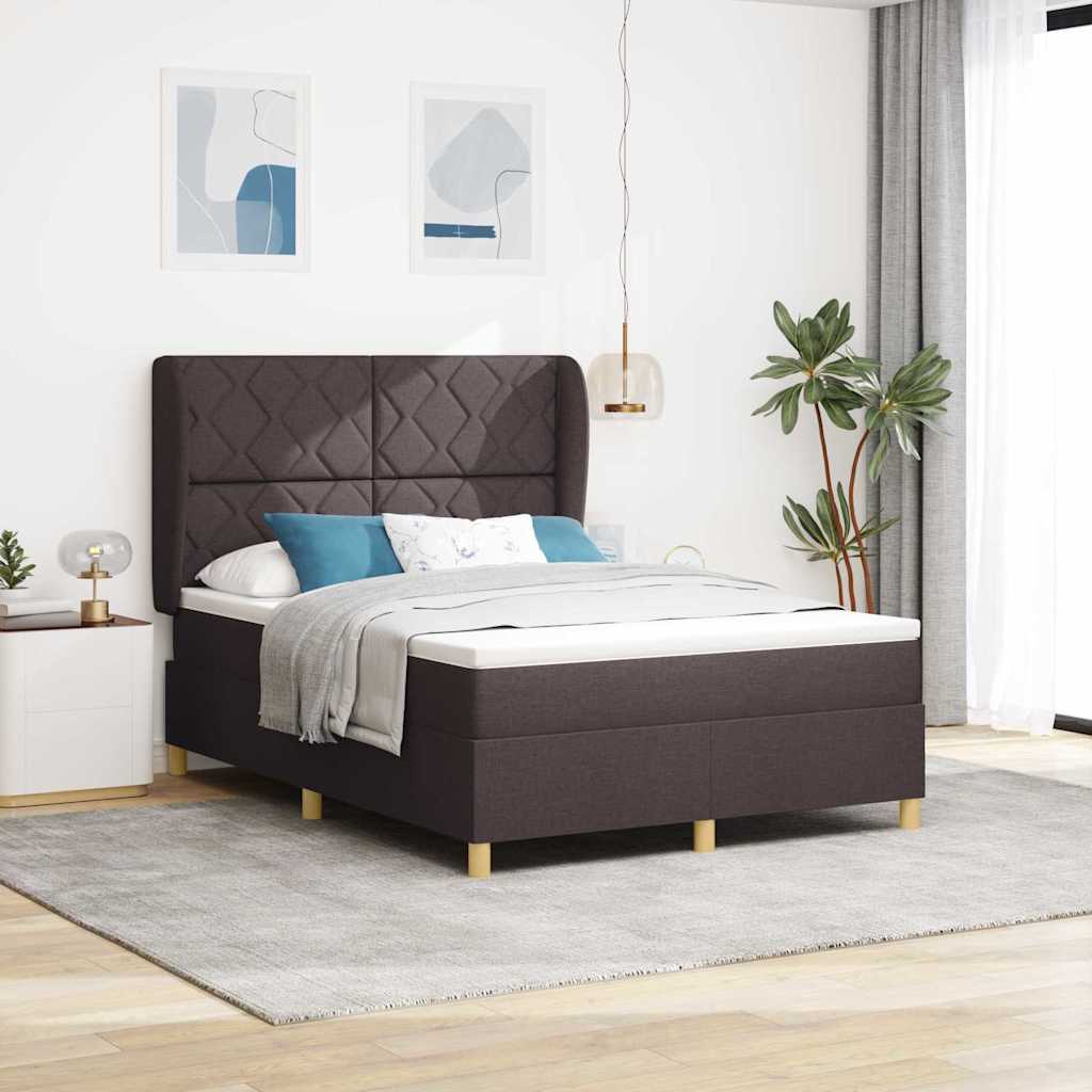Box spring seng med hovedgrde Mrk Brun 200 x 140 cm Stof