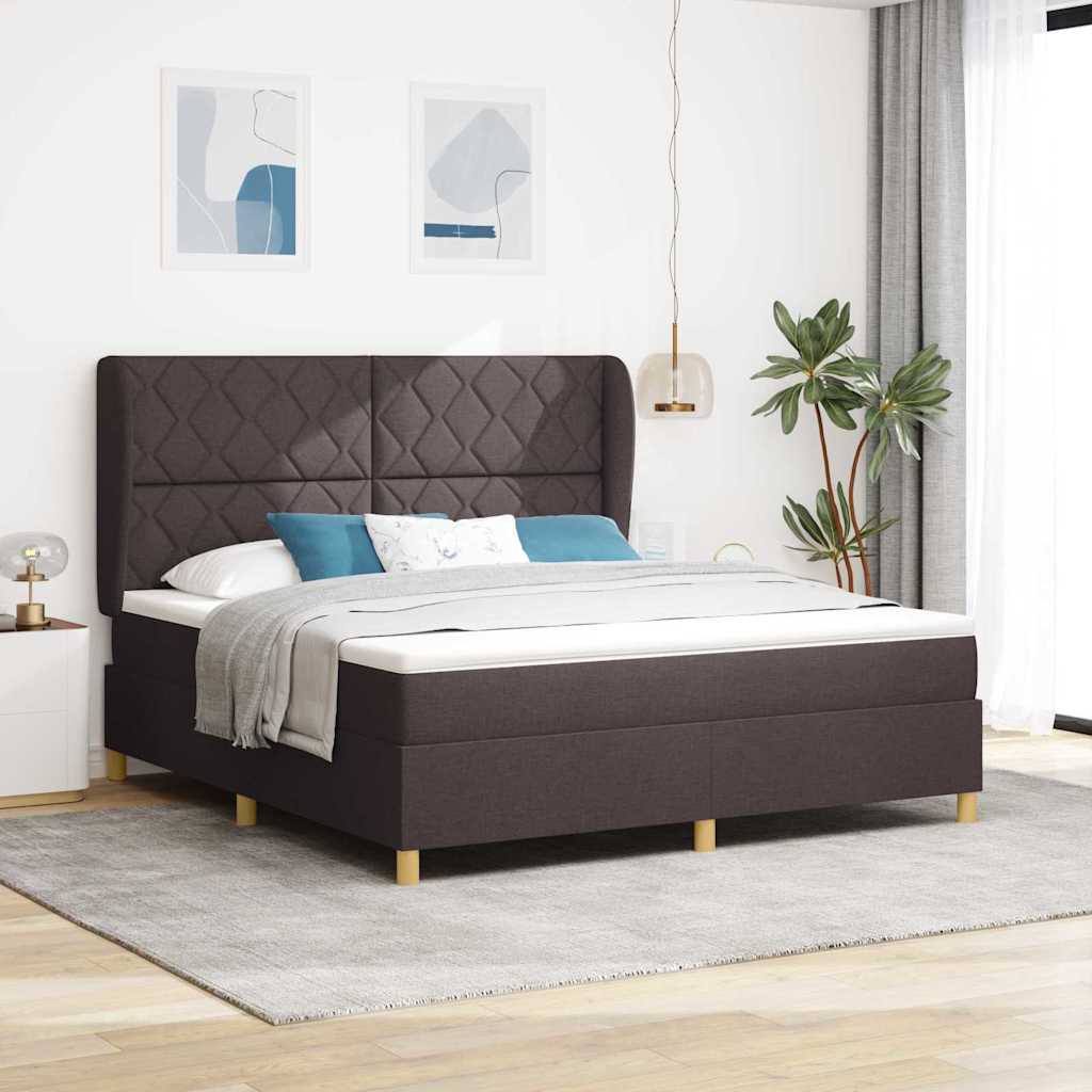 Kontinentalseng med hovedgærde 180 x 200 cm i mørk brun stof