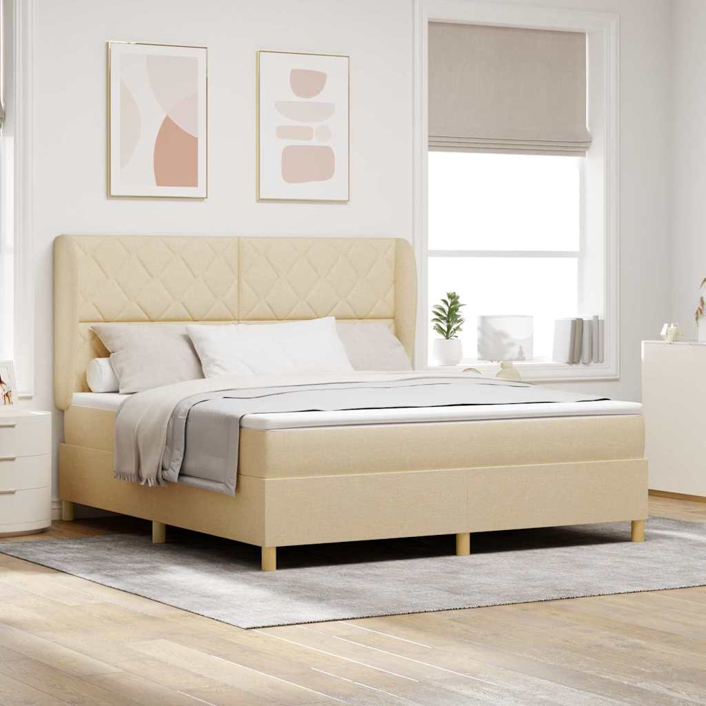 Box spring seng med hovedgrde Creme 200 x 180 cm Stof