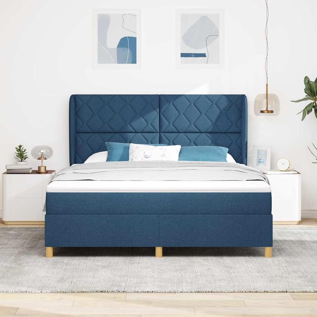 Kontinentalseng med hovedgærde og madras 180 x 200 cm - blå stof