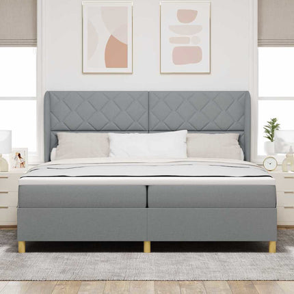 Box spring seng med hovedgærde Lysegrå 200 x 200 cm Stof