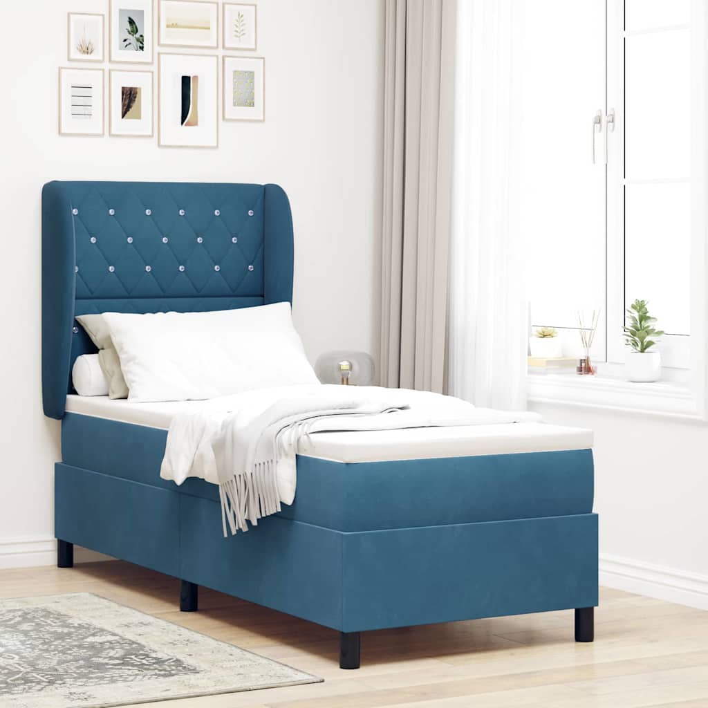 Box spring seng med hovedgrde Mrk bl 200 x 80 cm Fljl