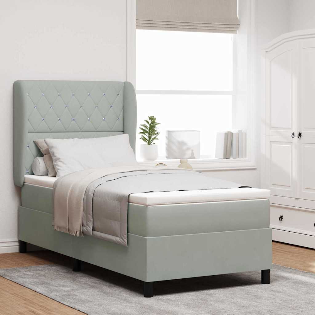Box spring seng med madras Lysegr 190 x 90 cm Fljl