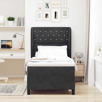Box spring seng med madras Sort 190 x 90 cm Fløjl