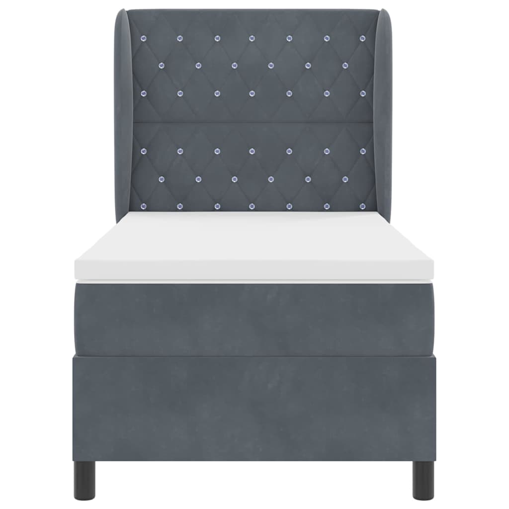 Box spring seng med madras Mørkegrå 200 x 90 cm Fløjl