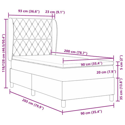 Box spring seng med madras Sort 200 x 90 cm Fløjl