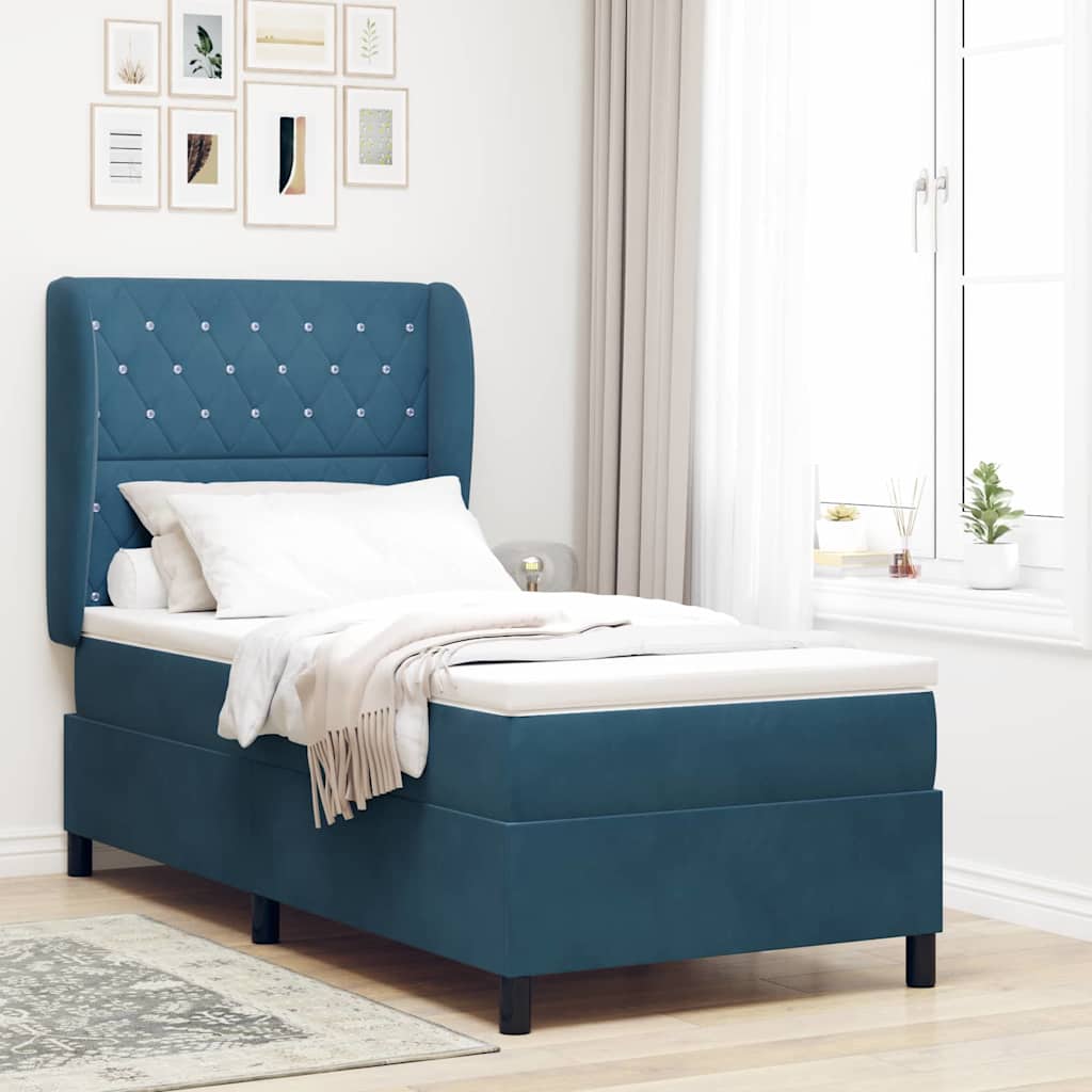 Box spring seng med hovedgrde Mrk bl 200 x 100 cm Fljl
