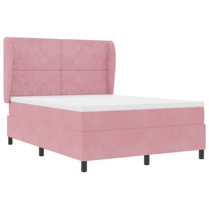 Box spring seng med hovedgærde Lyserød 190 x 140 cm Fløjl