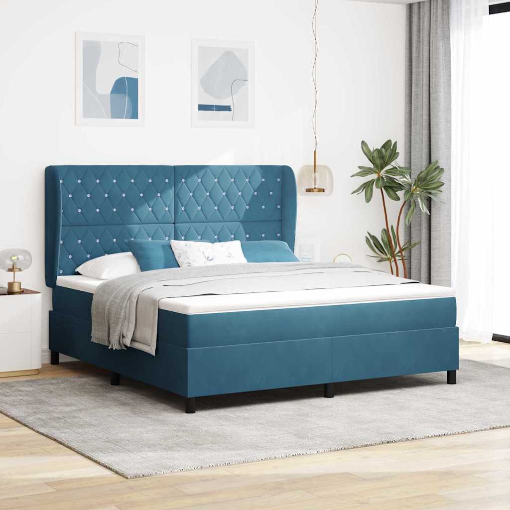Box spring seng med hovedgrde Mrk bl 200 x 180 cm Fljl