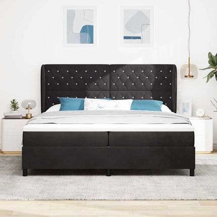 Box spring seng med madras Sort 200 x 200 cm Fløjl