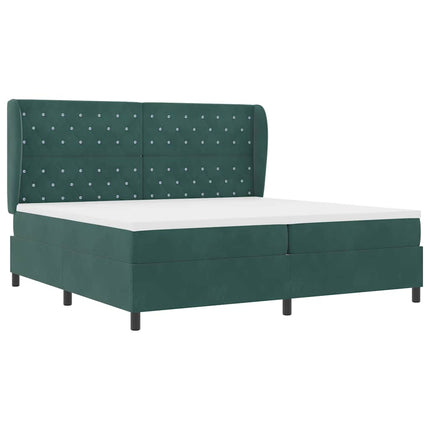 Box spring seng med hovedgærde Mørkegrøn 200 x 200 cm Fløjl