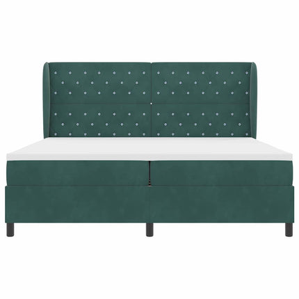 Box spring seng med hovedgærde Mørkegrøn 200 x 200 cm Fløjl
