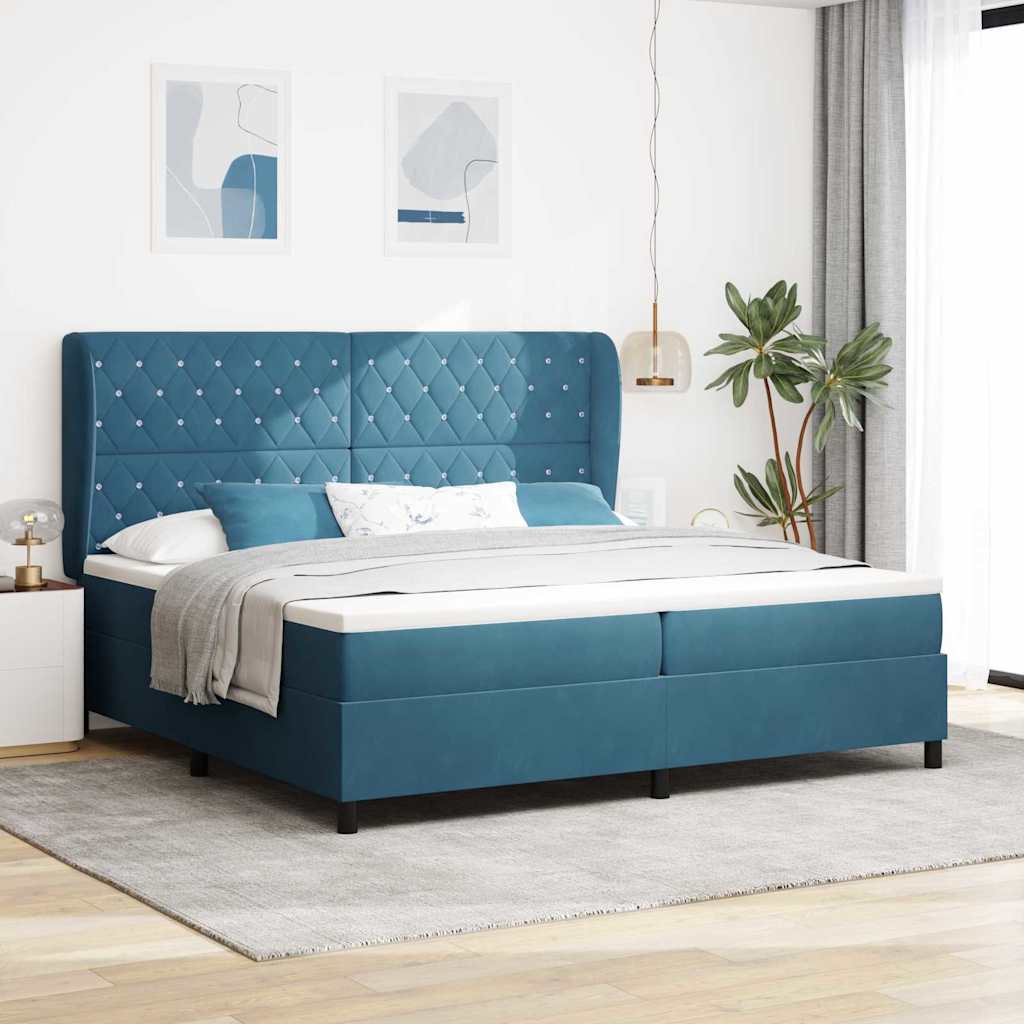 Box spring seng med madras Mrk bl 200 x 200 cm Fljl