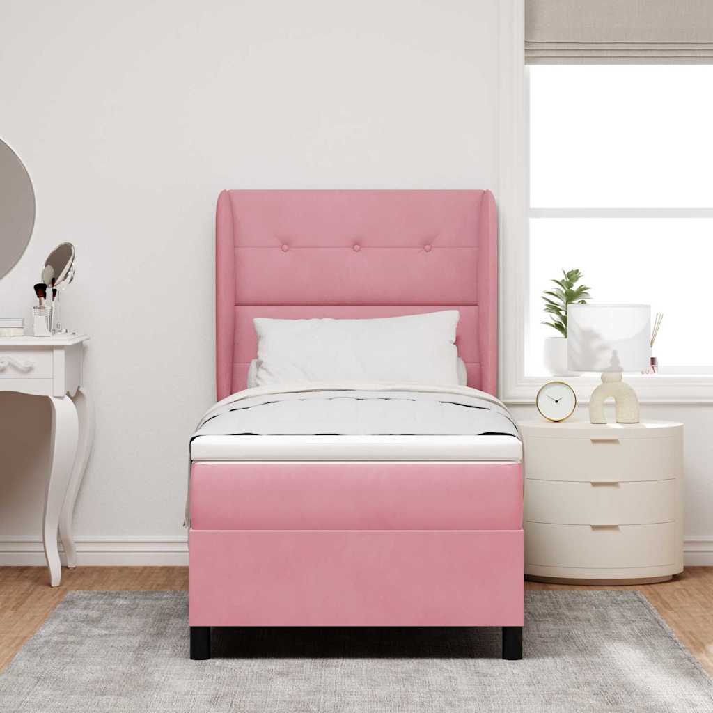 Box spring seng med madras Lyserød 190 x 90 cm Fløjl