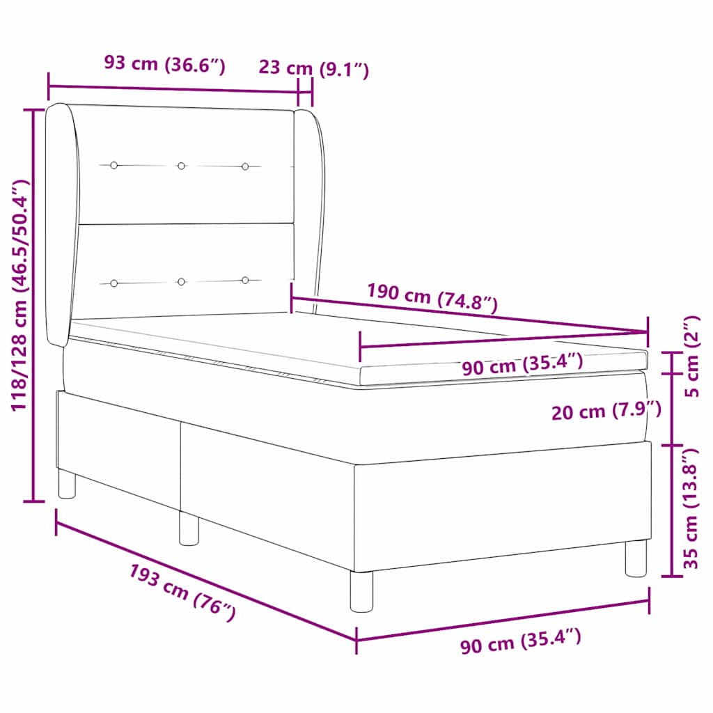 Box spring seng med madras Lyserød 190 x 90 cm Fløjl